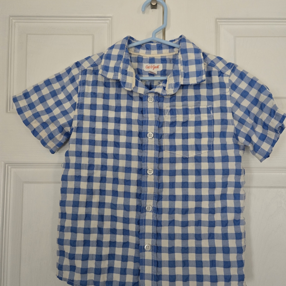 Cat & Jack Kids Blue and White Plaid Shirt Size 5T